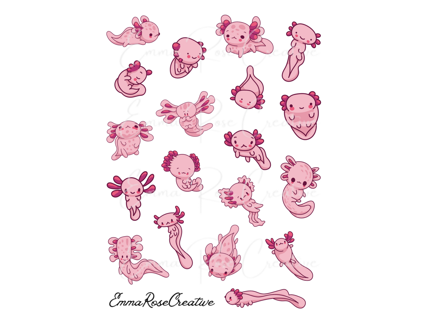 Aquarium - Axolotl, Pink & Puffy, Sheet Stickers