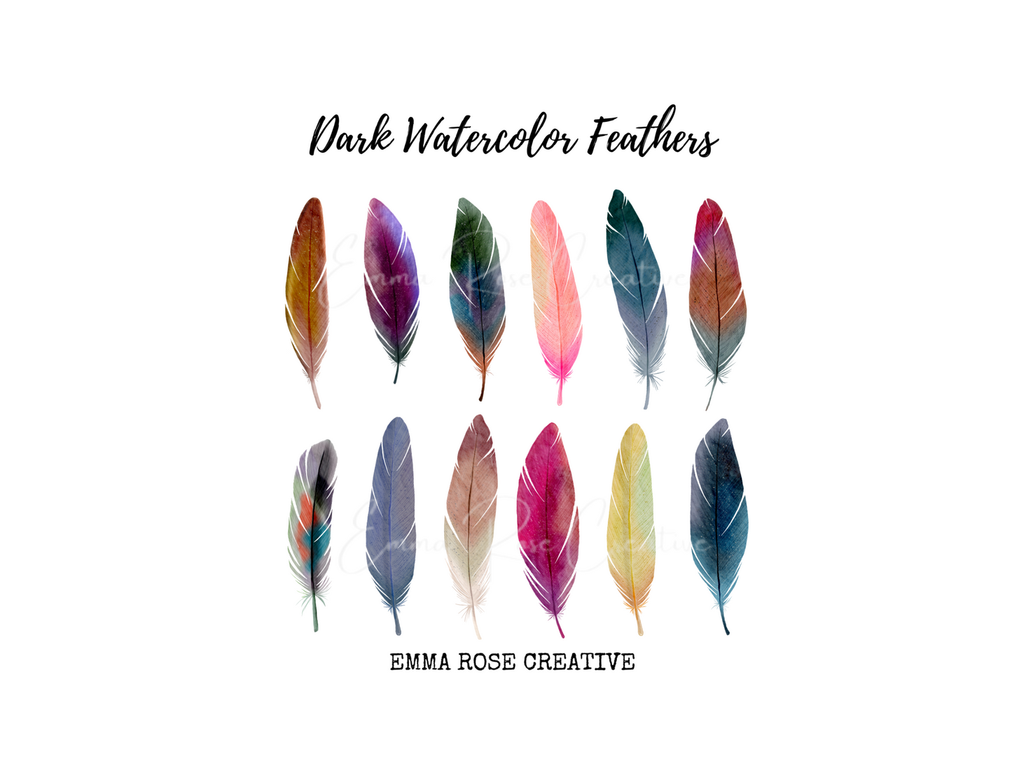 Feathers - Dark Watercolor, Sheet Stickers