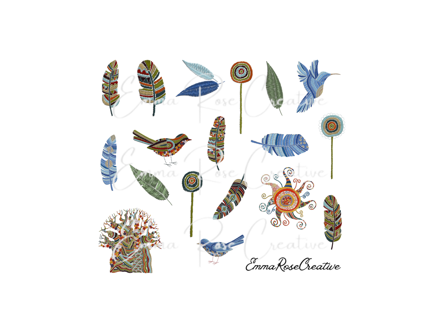 Feathers - Embroidery Design, Sheet Stickers