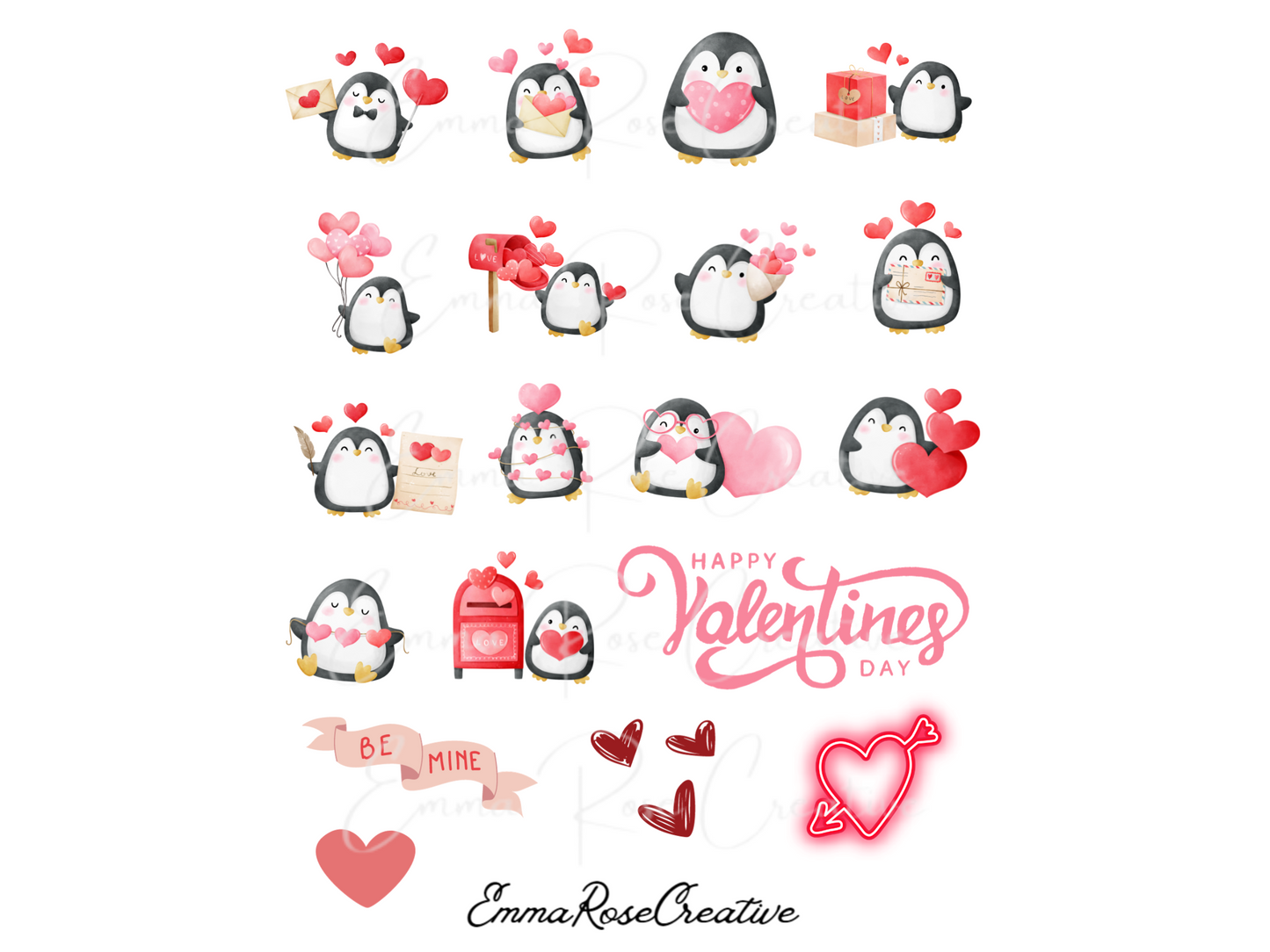 Holiday - Valentine's Day, Penguins, Sheet Stickers