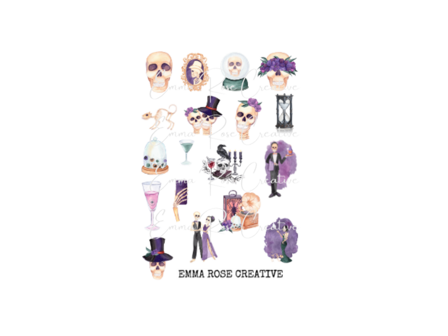 Holiday - Halloween, Purple Skulls, Sheet Stickers