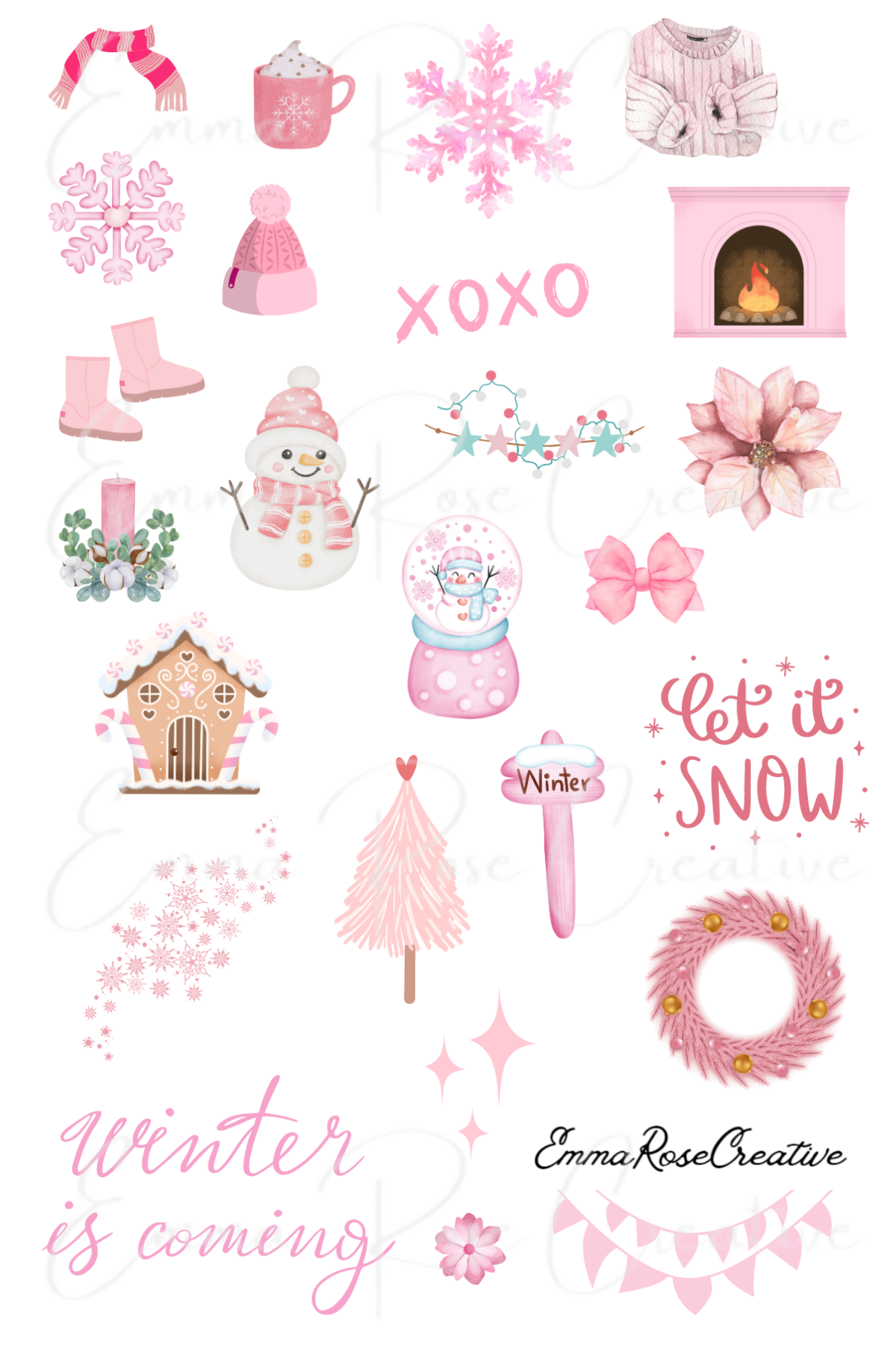 Seasons - Winter, Pink, Sheet Stickers