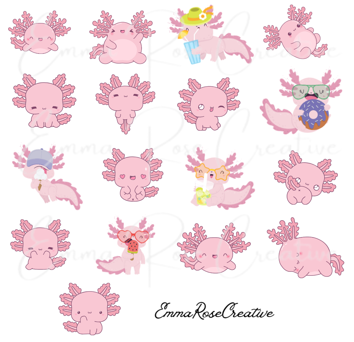 Aquarium - Axolotl, Cute & Snacking, Sheet Stickers