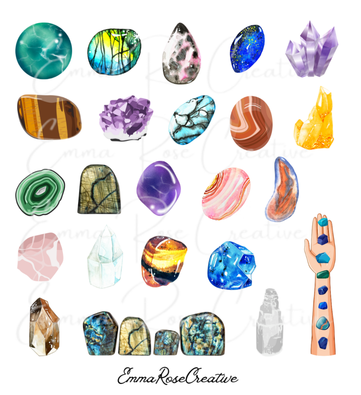 Crystals - Gems & Stones, Sheet Stickers