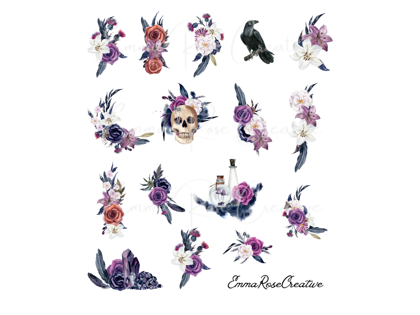 Goth - Dark Floral, Sheet Stickers