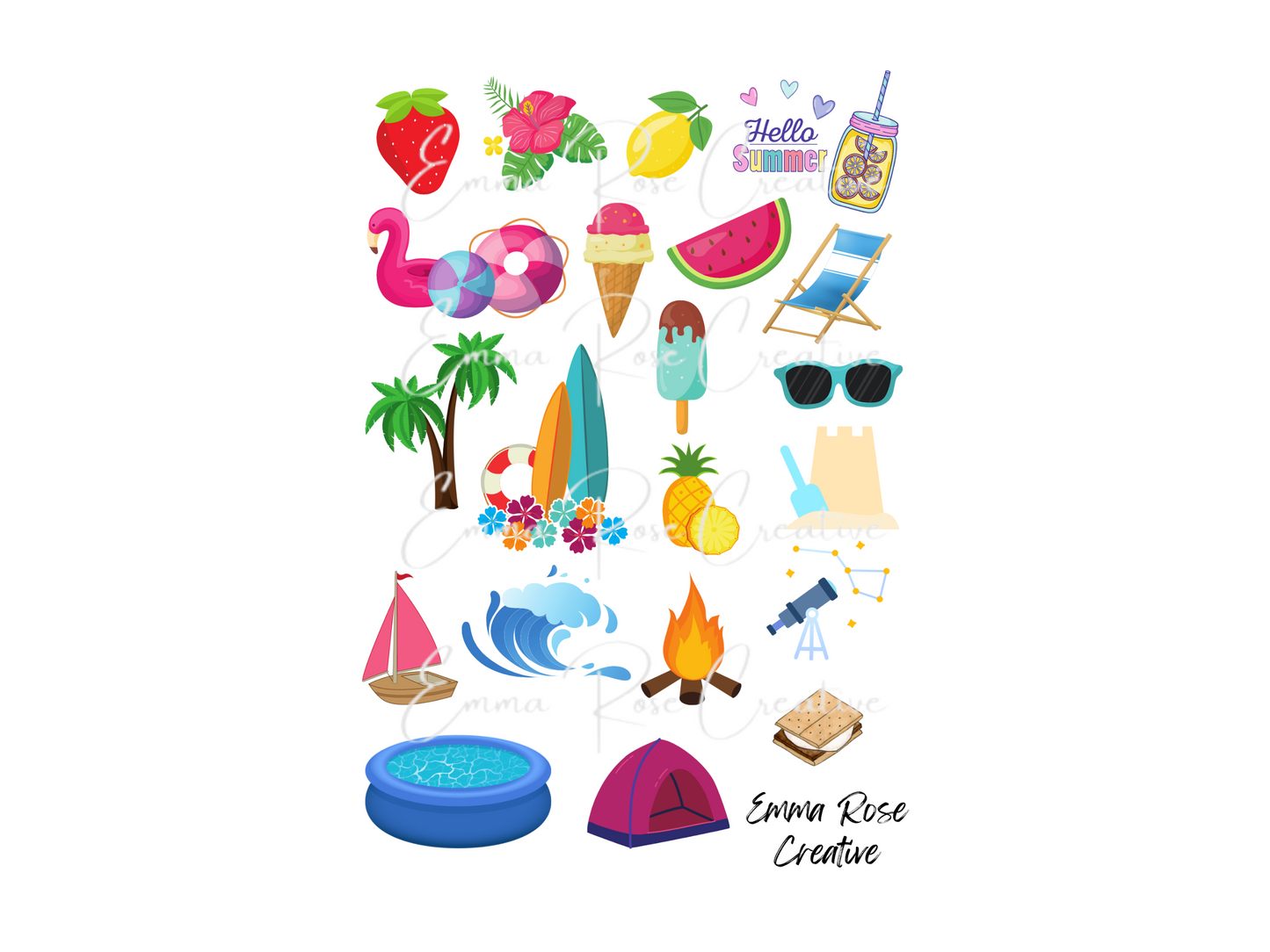 Seasons - Summer, Cartoon, Sheet Stickers