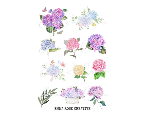 Flowers - Hydrangeas, Sheet Stickers
