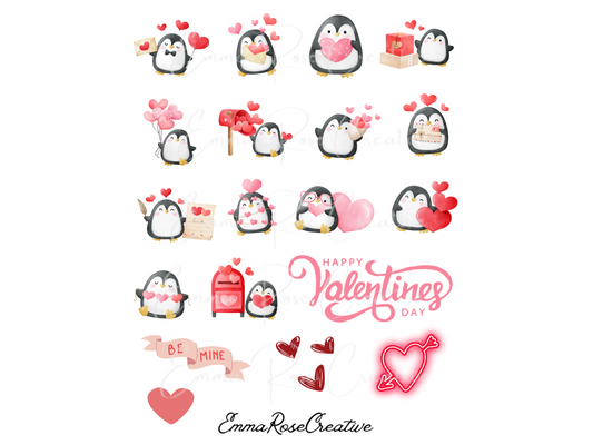 Holiday - Valentine's Day, Penguins, Sheet Stickers