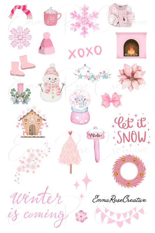 Seasons - Winter, Pink, Sheet Stickers