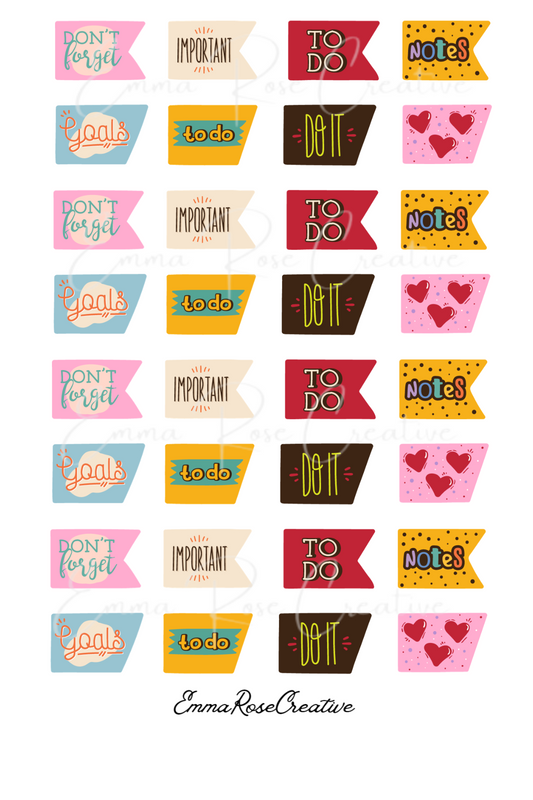 Agenda - Flags, Sheet Stickers; Planner, Journal, Calendar