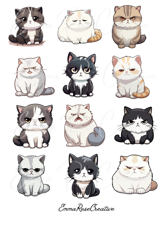 Cats - Grumpy, Sheet Stickers