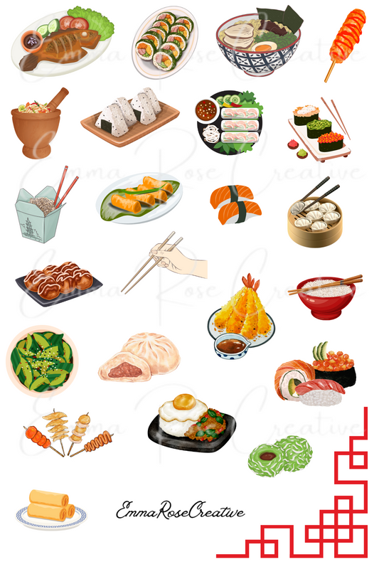 Food - Asian, Sheet Stickers