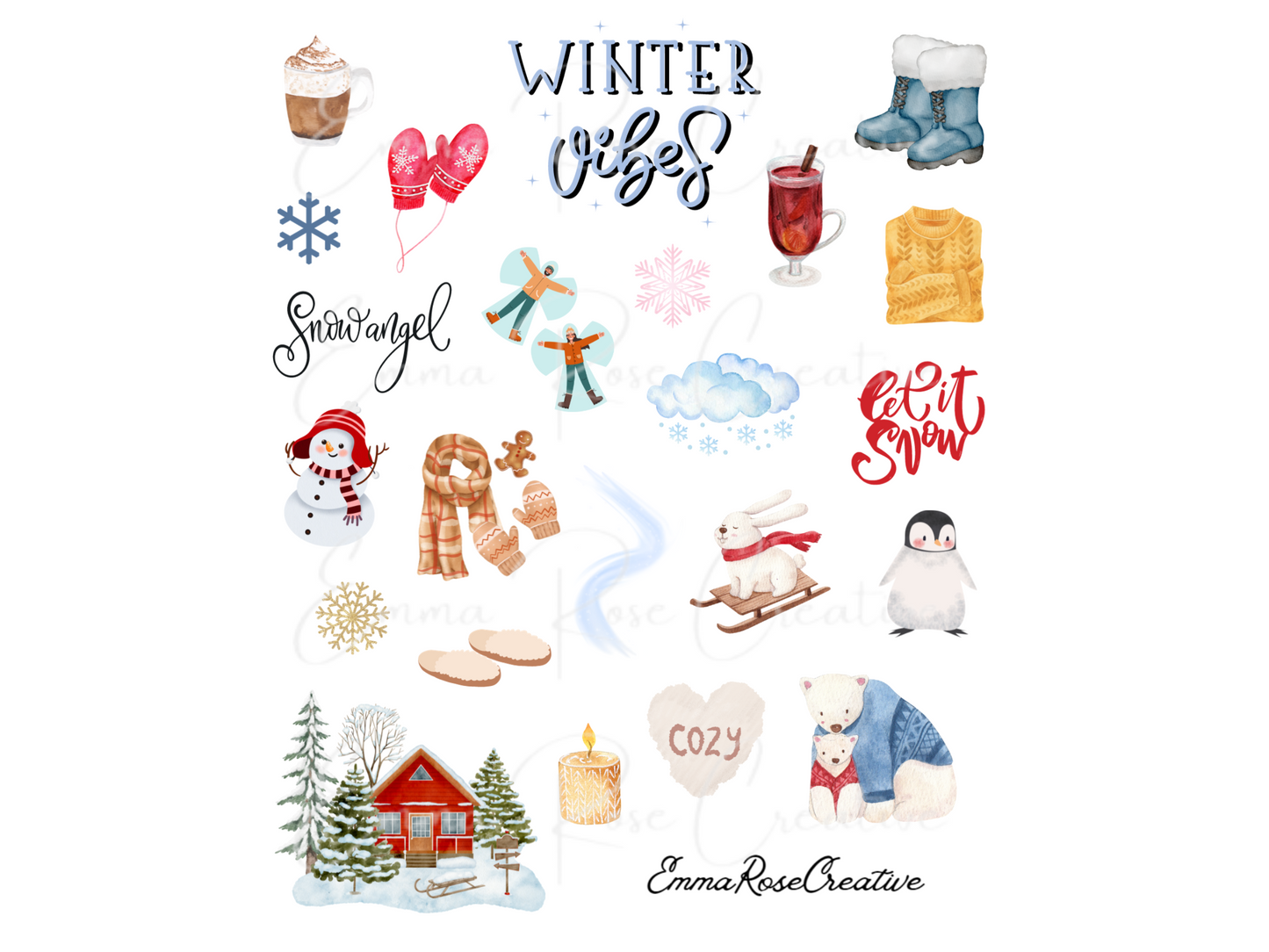Seasons - Winter, Vibes, Sheet Stickers